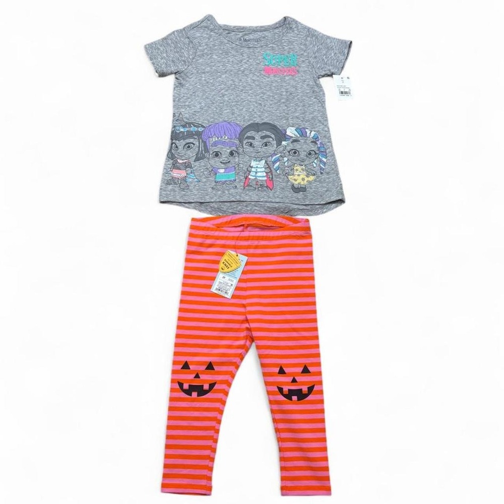 NWT Halloween Set Baby Girls 2T Super Monsters Tee + Cat & Jack Jack-O-Lantern